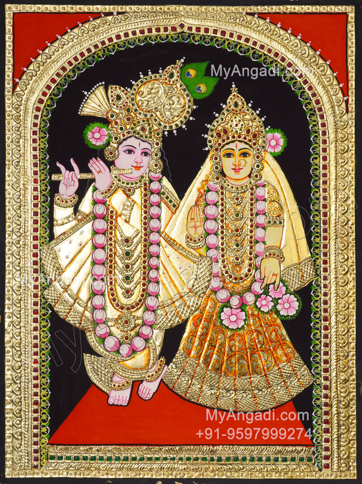 Krishna Radha Tanjore Painting, Radha Krishna Tanjore Painting