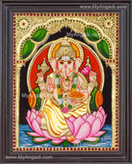 Ganesha On Lotus Tanjore Paintings