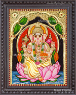 Ganesha On Lotus Tanjore Paintings
