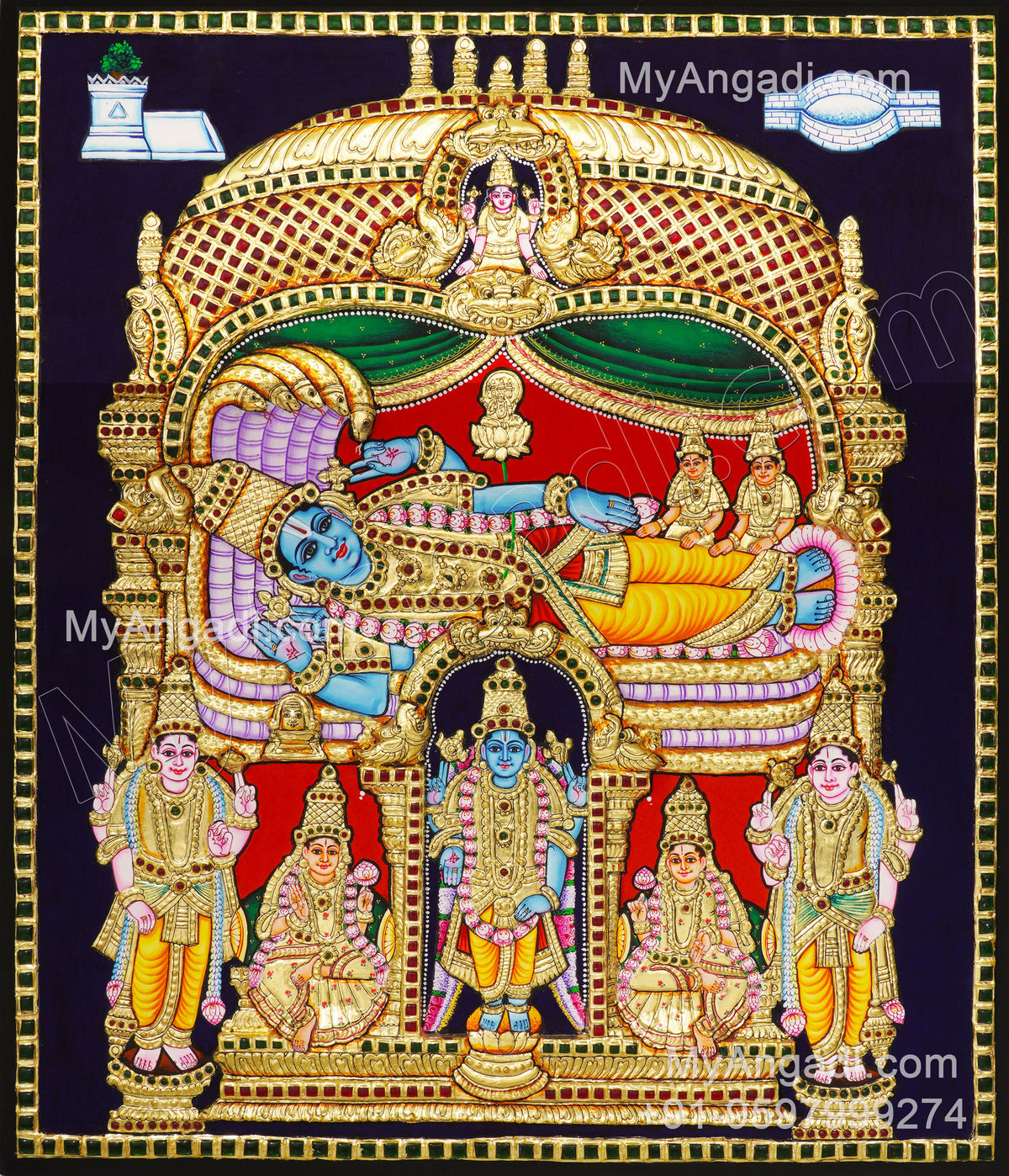 2D Ranganathar Sri Devi Bhu Devi Tanjore Painting