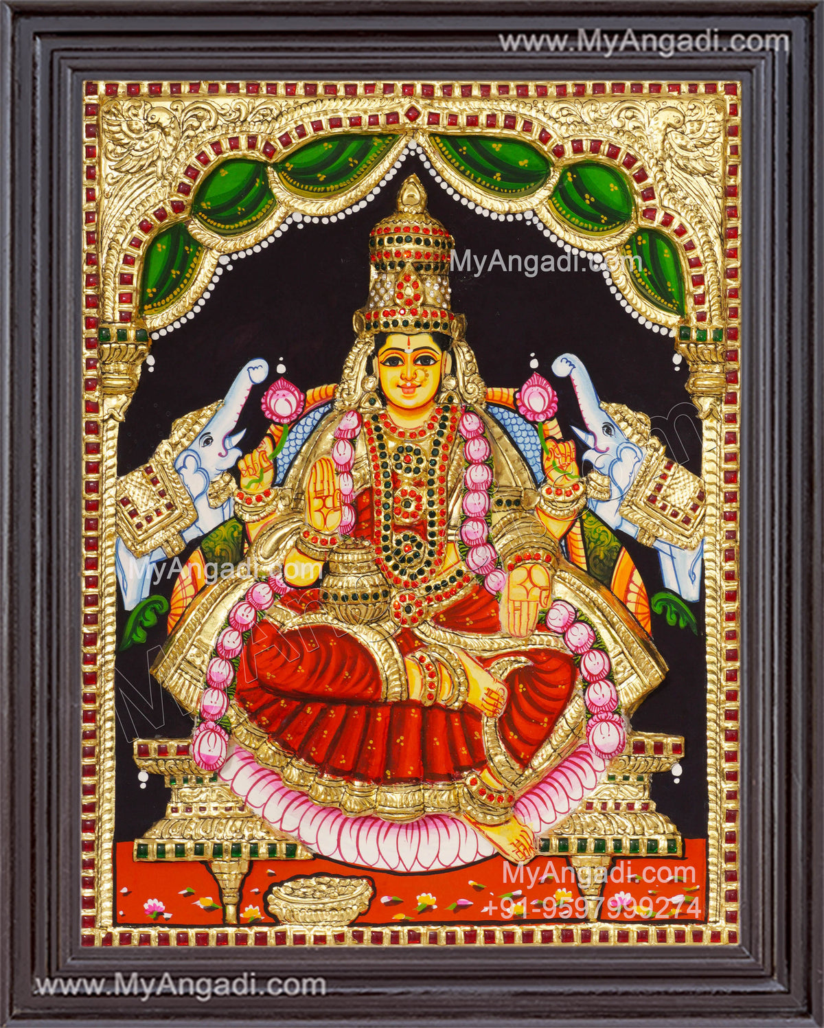 Gajalakshmi 3d Embossed Tanjore Painting