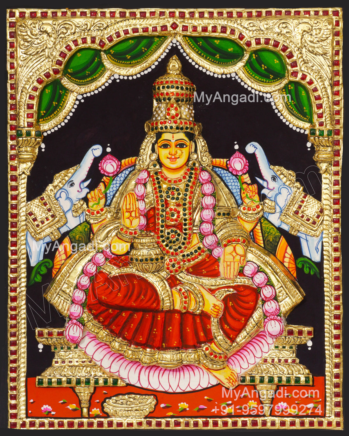 Gajalakshmi 3d Embossed Tanjore Painting