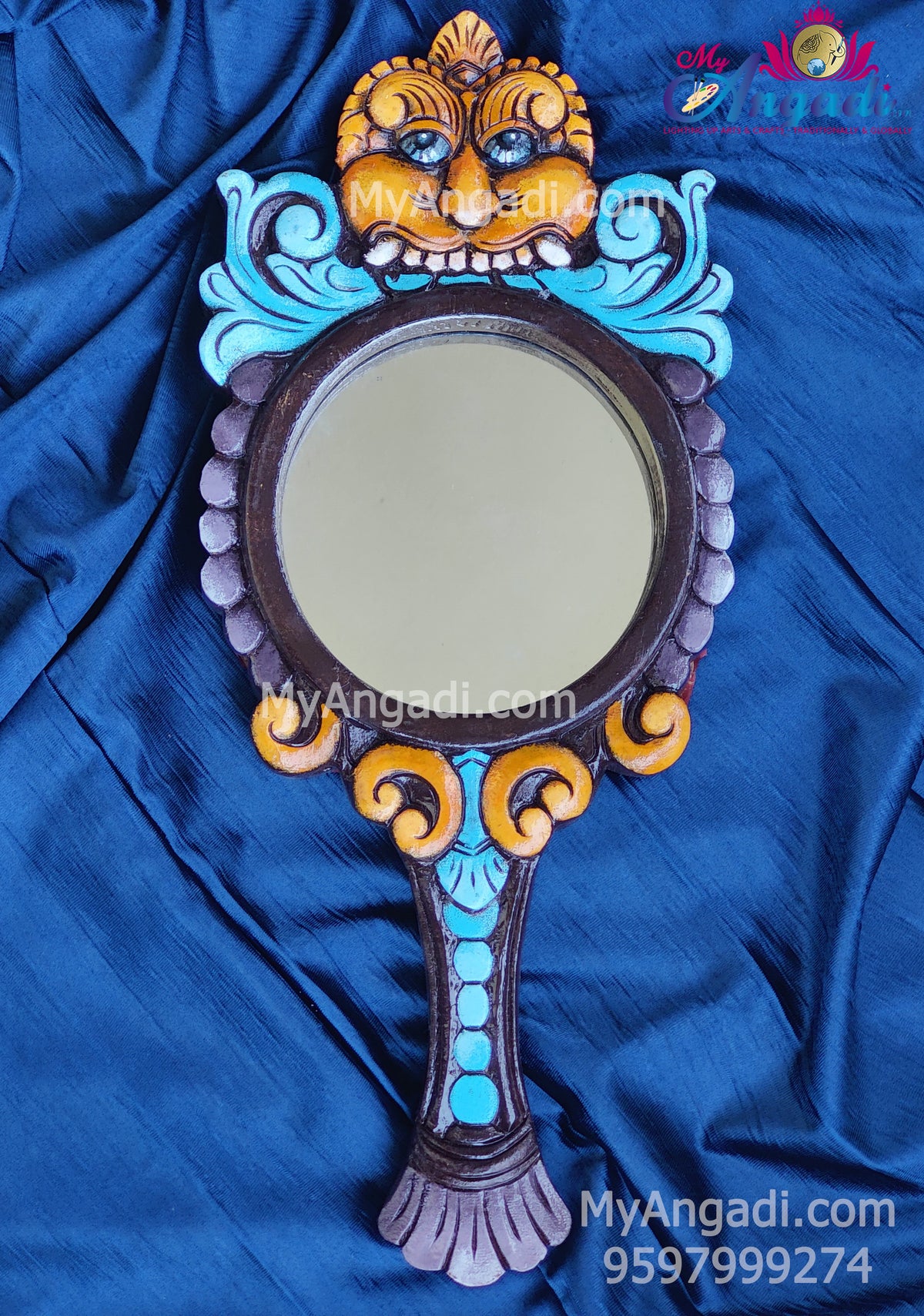 Vagai Wood Yazhi Decorative Hand Mirror