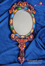 Vagai Wood Oval Decorative Hand Mirror