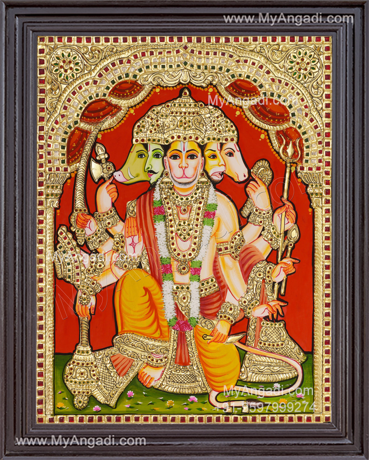 Panchamuga Hanuman Tanjore Painting