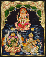 Ganesha Lakshmi Saraswathi Tanjore Painting