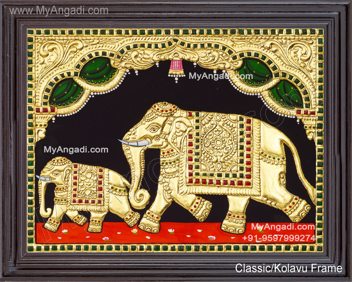 Elephant Calf Tanjore Painting