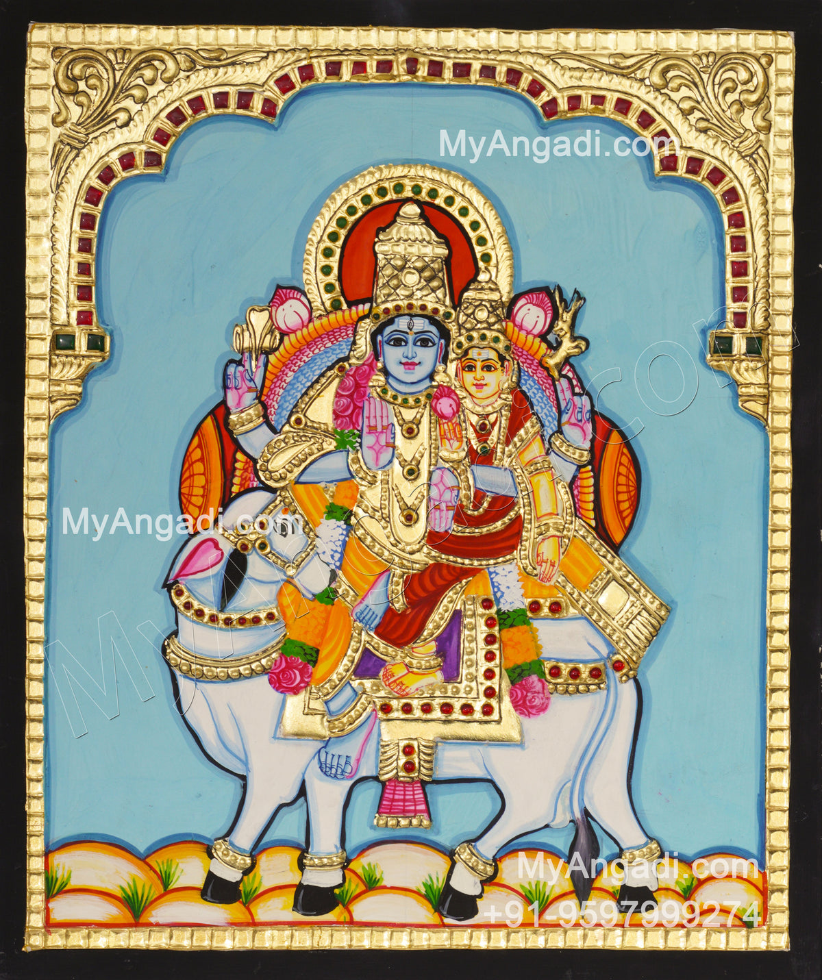 Pradosham Shivan Parvathi Tanjore Painting