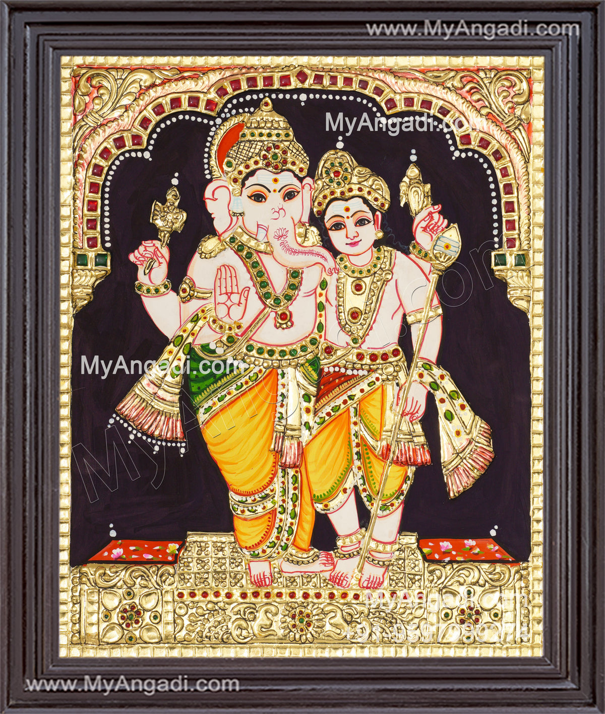 Ganesha With Murugan Tanjore Painting