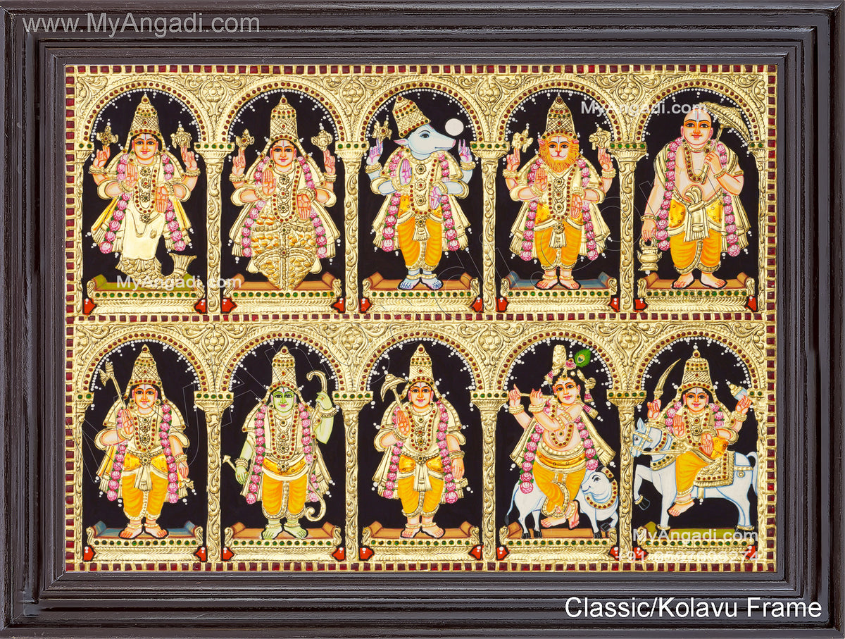 Dasavatharam Tanjore Painting, Vishnu Avatharam Tanjore Painting