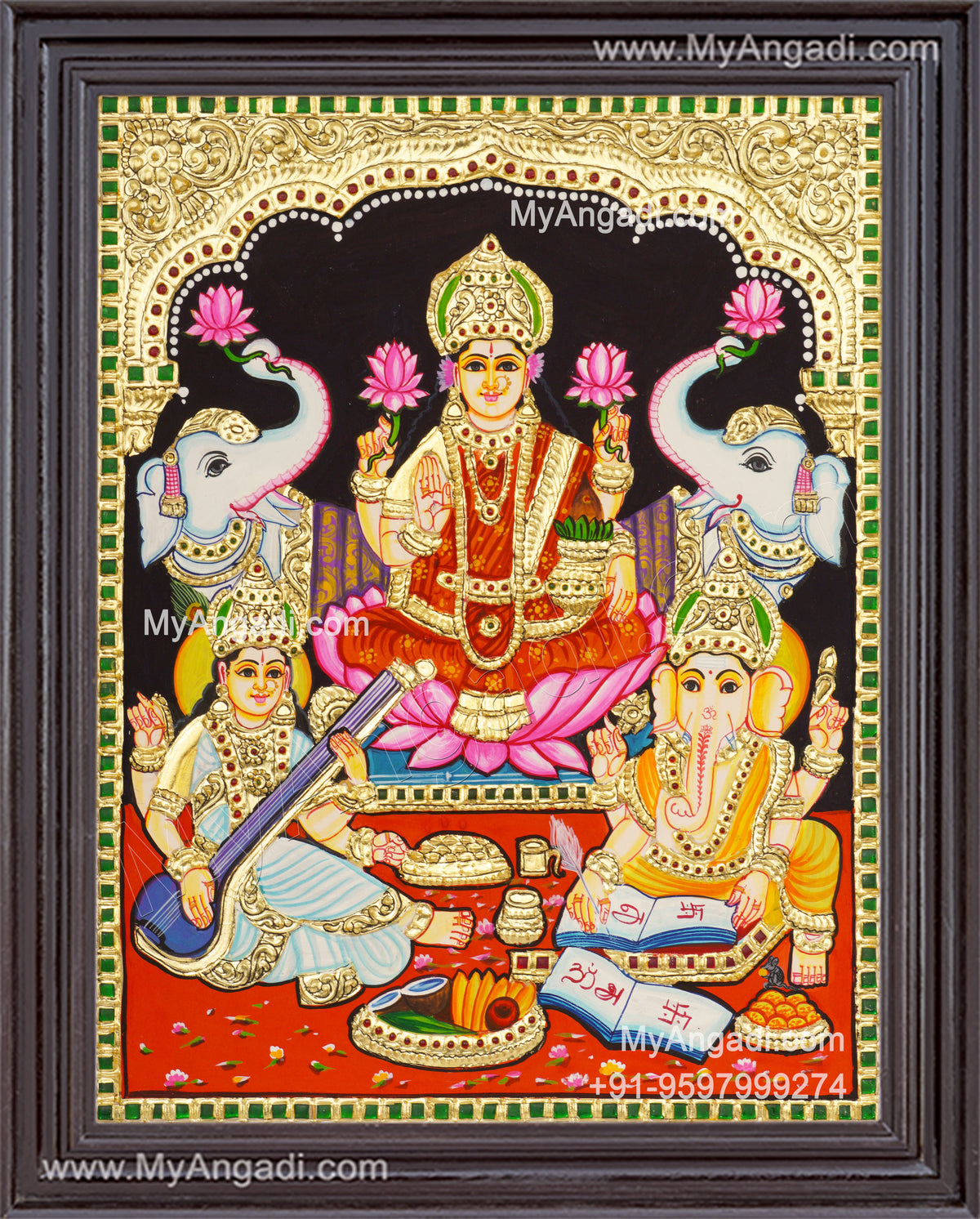 Ganesha Lakshmi Saraswathi Tanjore Painting