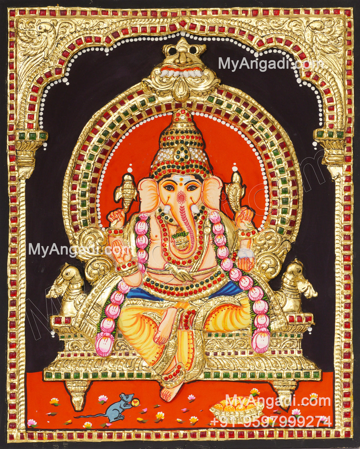 Ganesha 3d Embossed Tanjore Painting