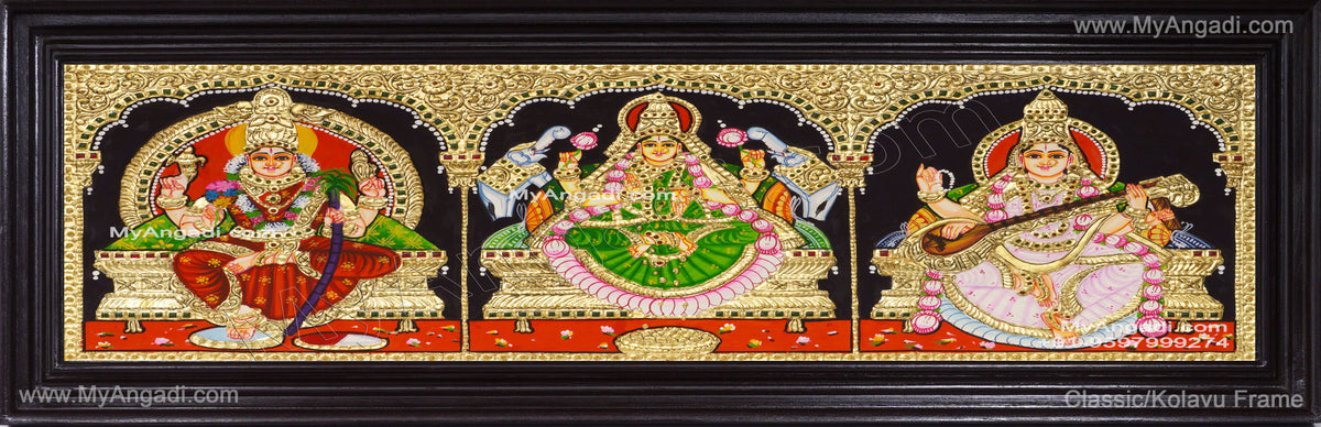 3 Panel Kamatchi Lakshmi Saraswathi Tanjore Painting