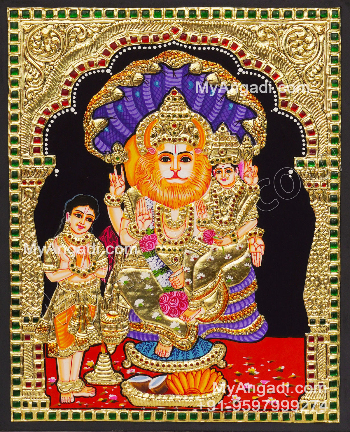 Lakshmi Narasimmar With Prahaladhan Tanjore Painting