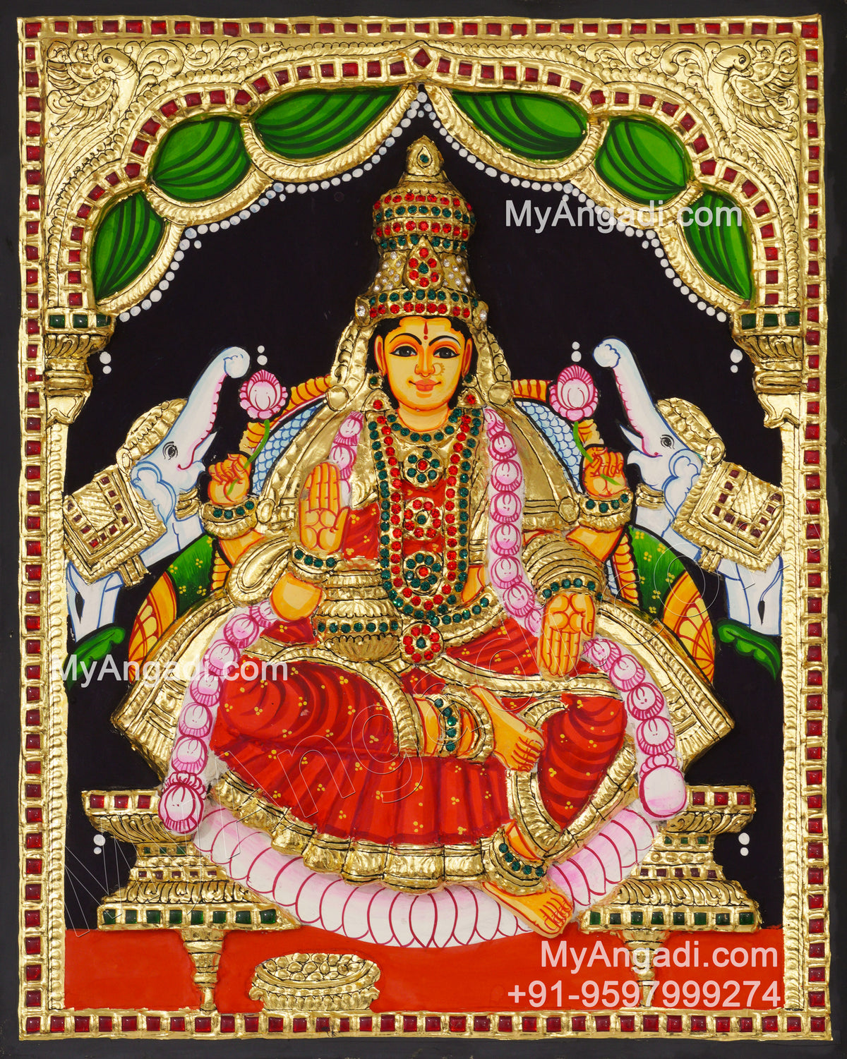 Gajalakshmi 3d Embossed Tanjore Painting