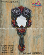Vagai Wood Decorative Elephant Wall Decor Mirror/Hand Mirror