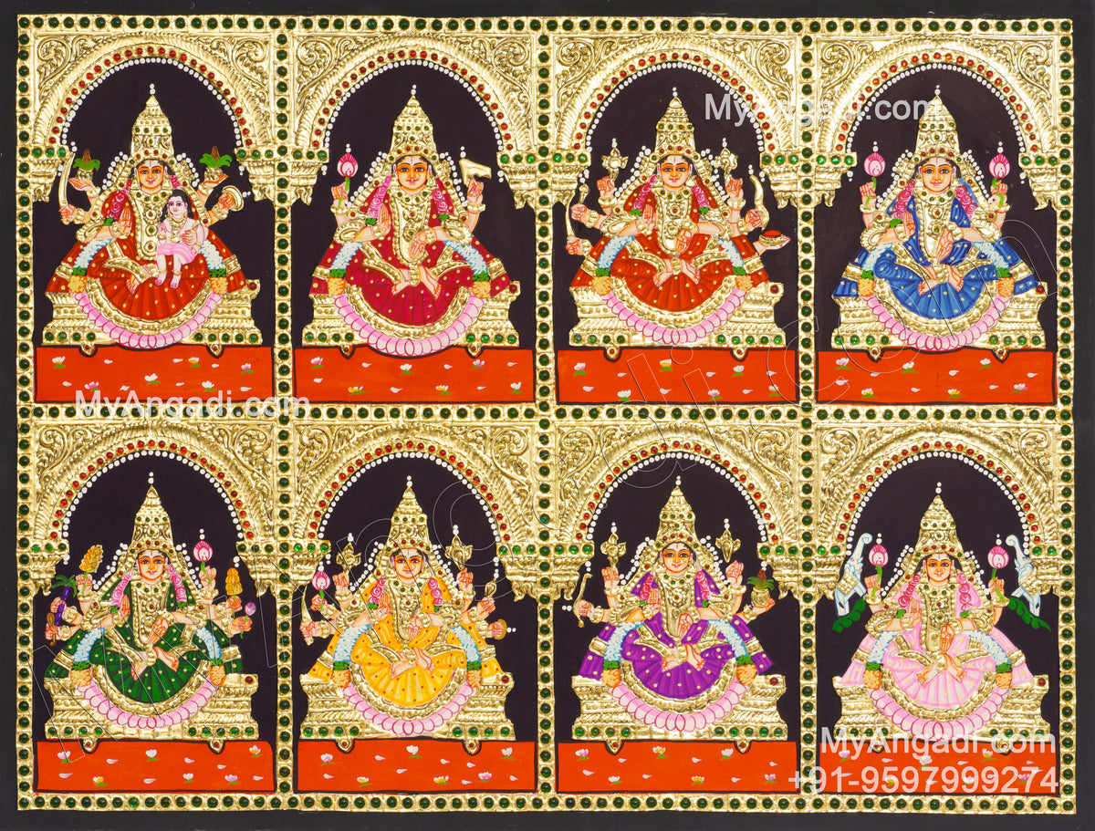 Ashta Lakshmi Tanjore Painting, AshtaLakshmi Tanjore Painting