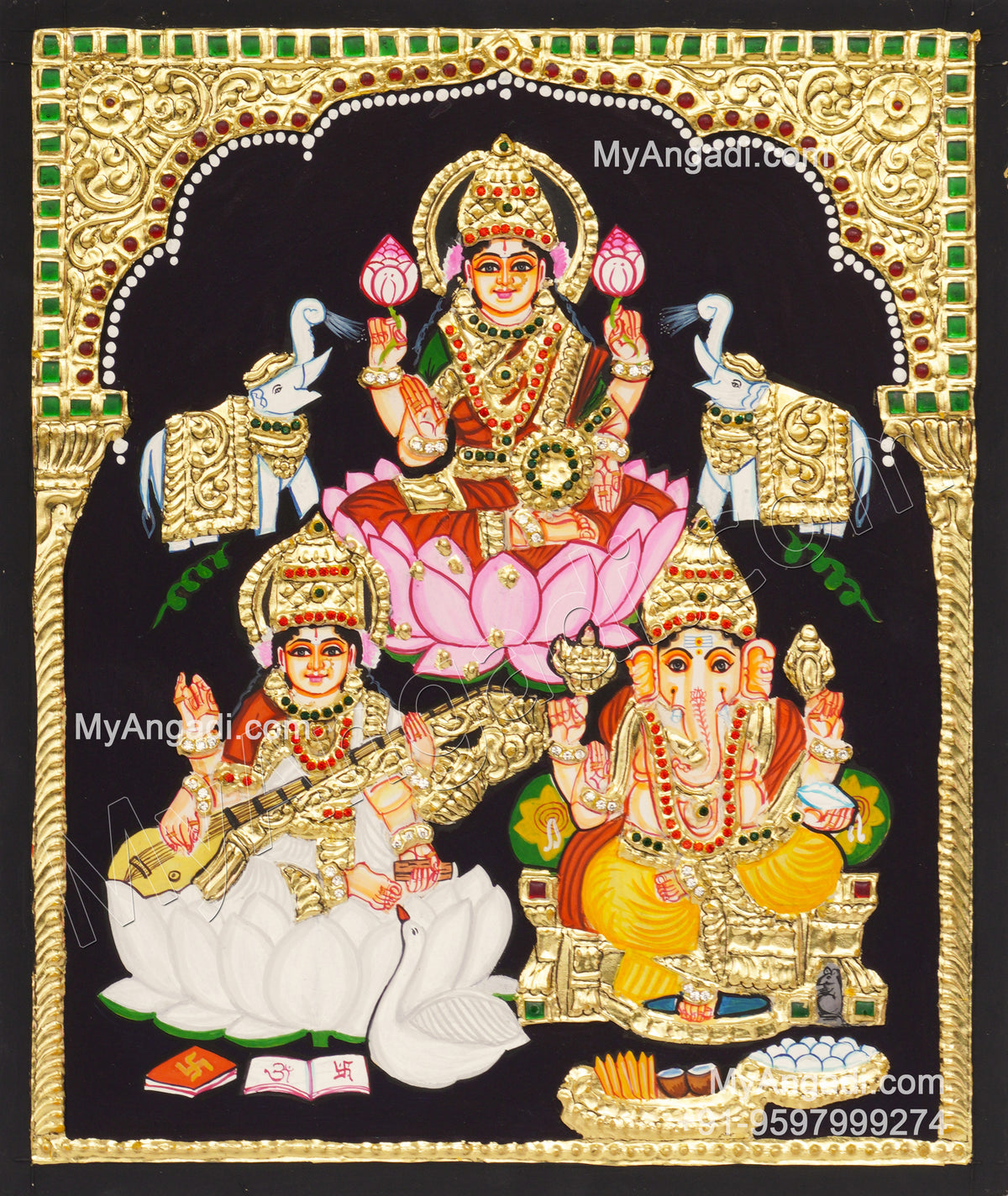Ganesha Lakshmi Saraswathi Tanjore Painting