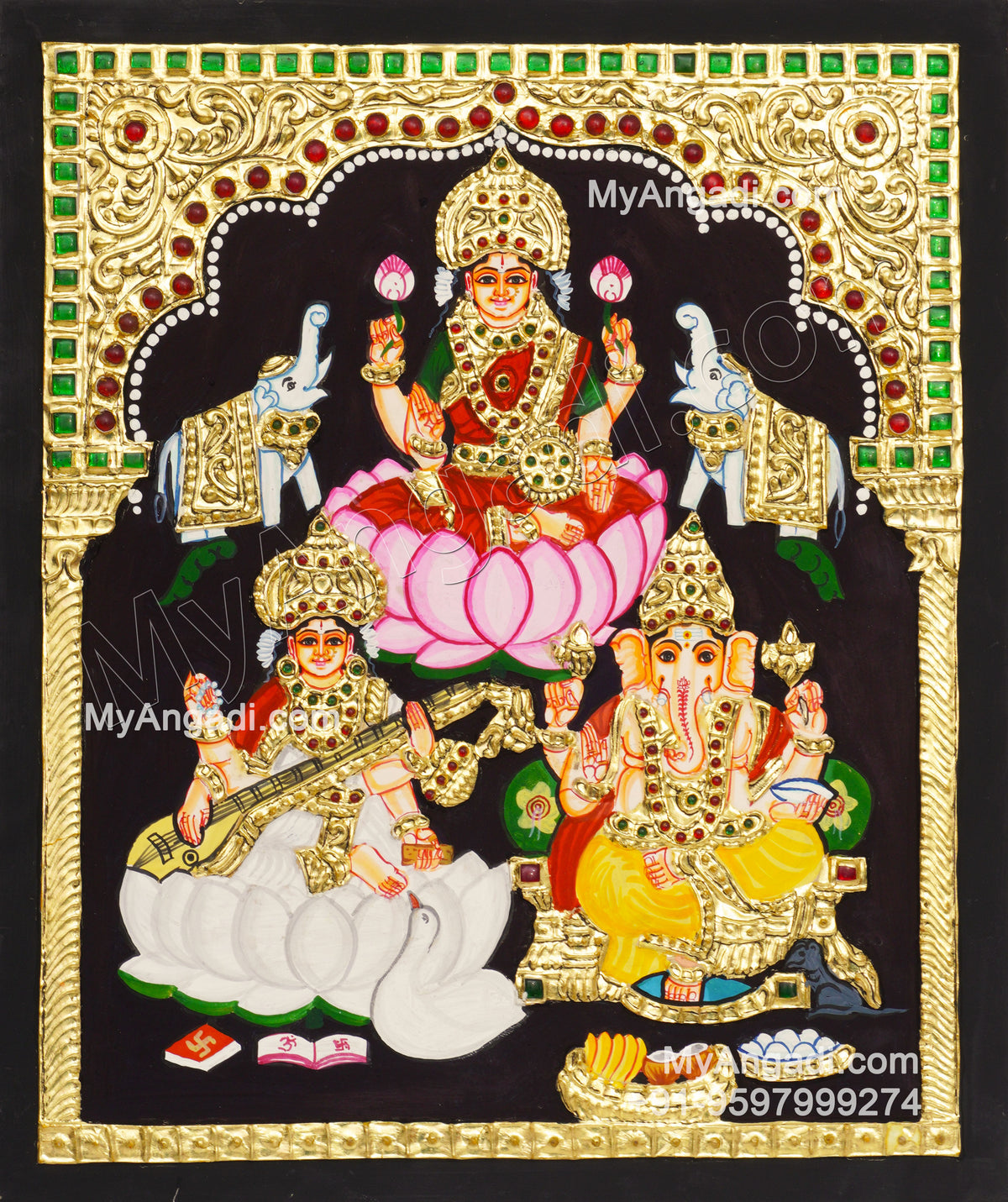 Ganesha Lakshmi Saraswathi Tanjore Painting