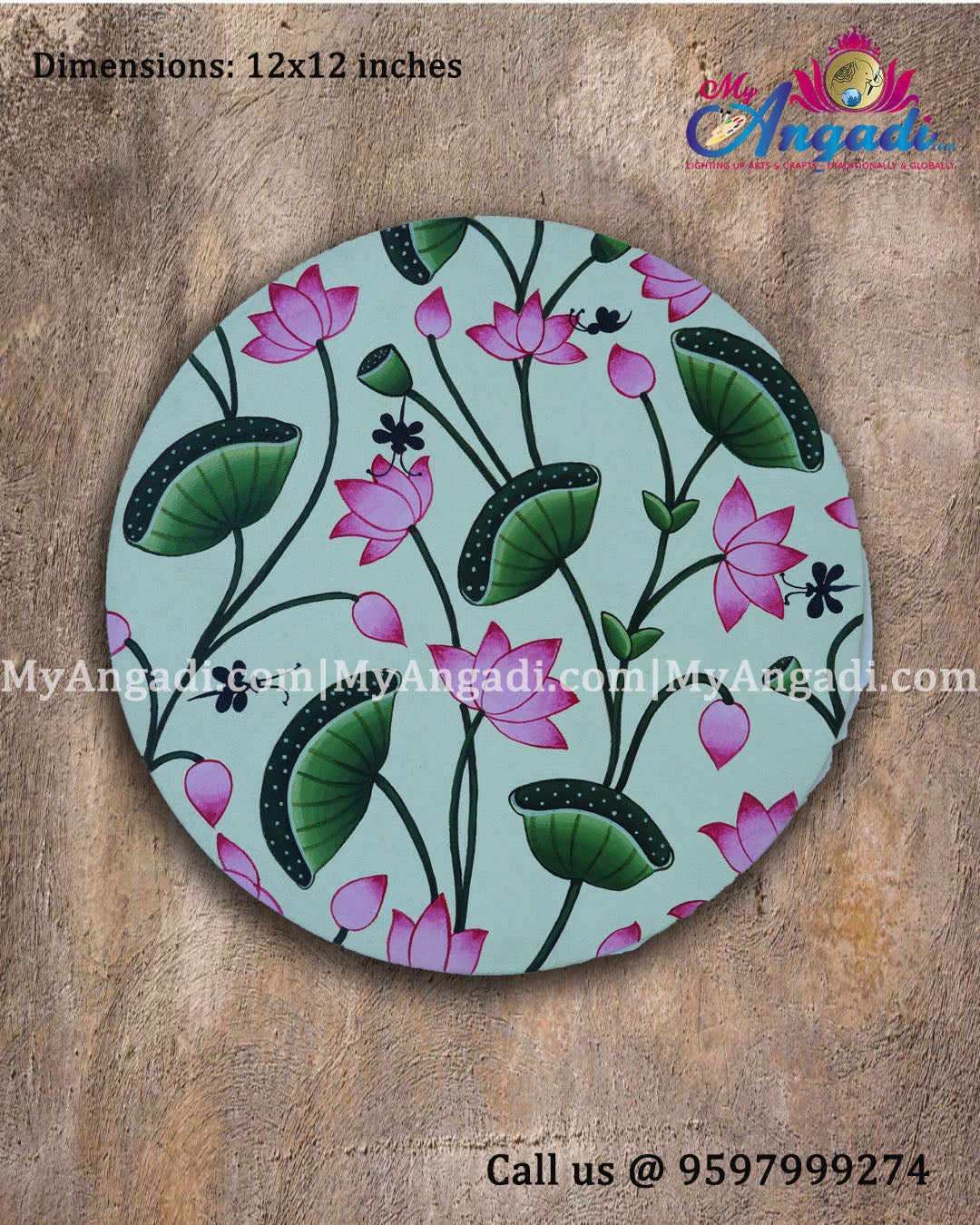 Pichwai Lotus Green Canvas Painting 