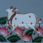 Pichwai Cow With Lotus Canvas Painting 
