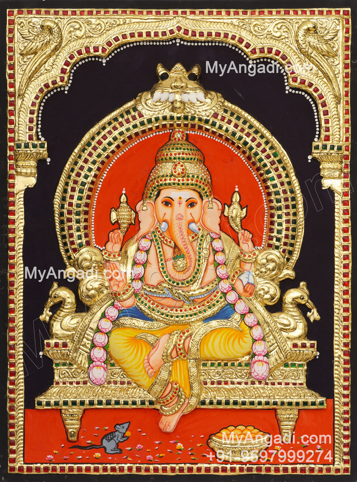 Ganesha 3d Embossed Tanjore Painting