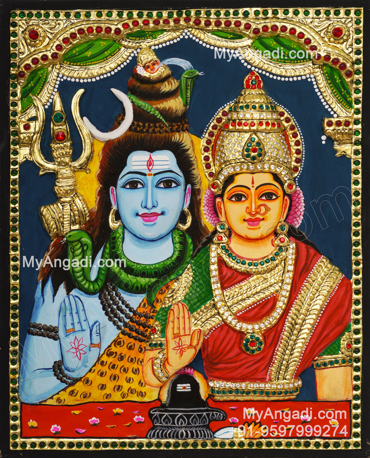 Shiva and Parvathi Devi 3D Tanjore Paintings