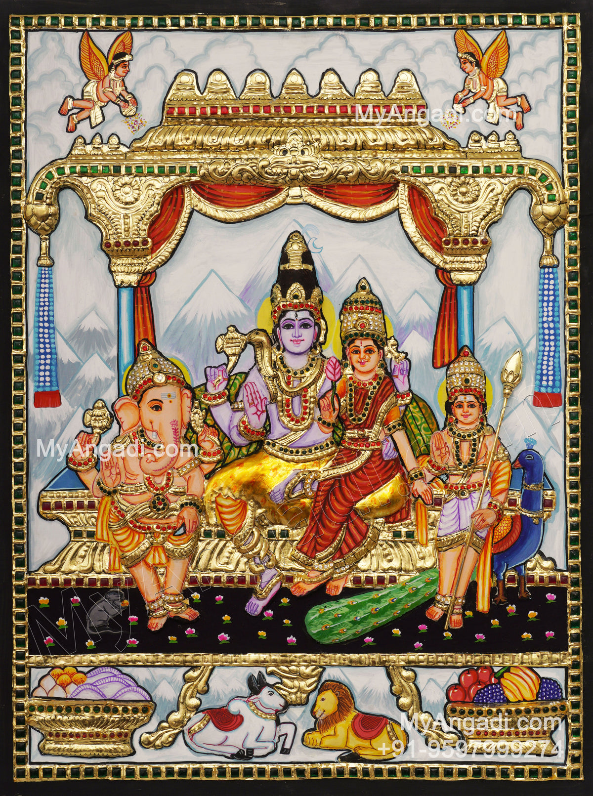 Shiva Family 3D Tanjore Painting