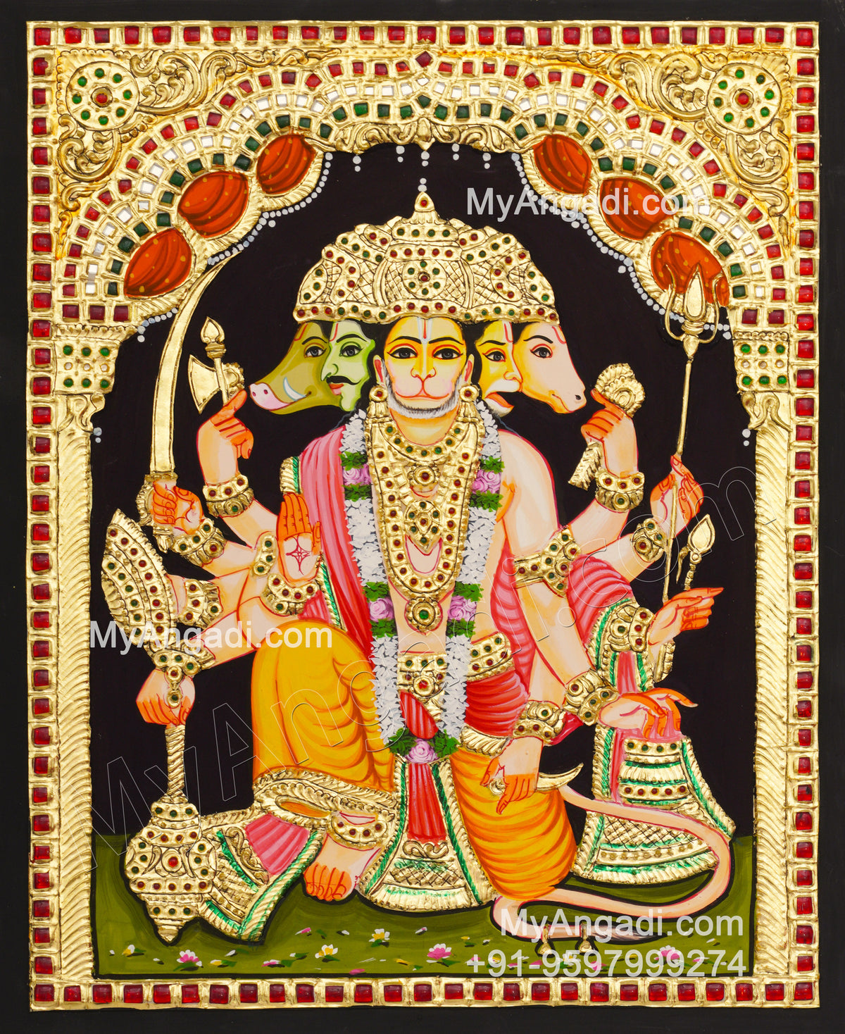 Panchamuga Hanuman Tanjore Painting
