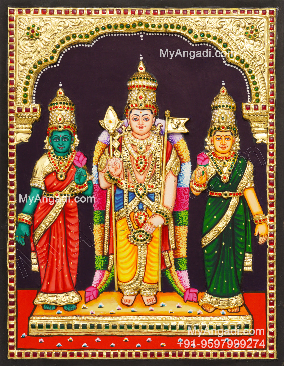 Murugan Valli Deivanai 3D Tanjore Painting