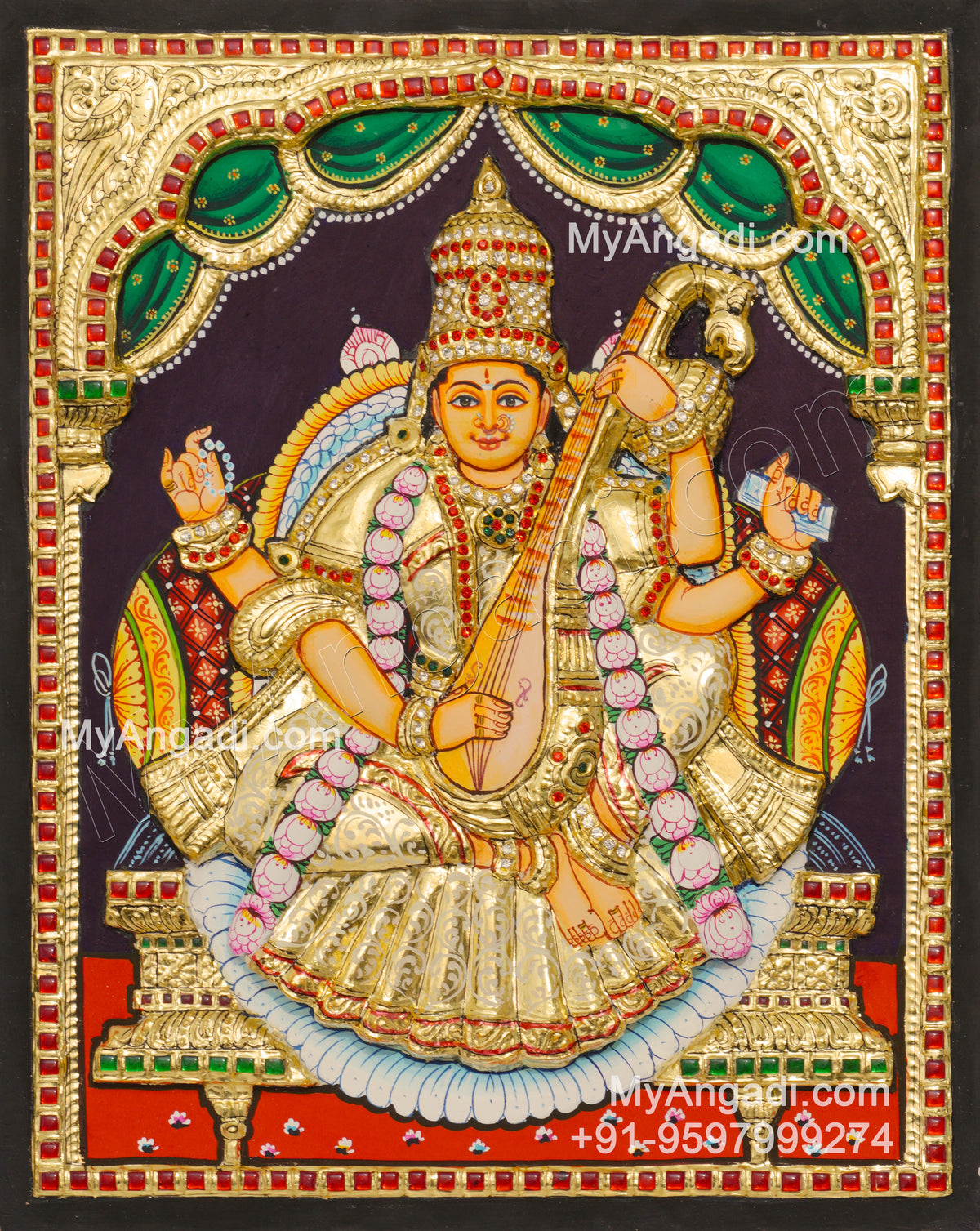 Saraswathi 3D Tanjore Painting