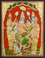 Ram Darbar - Ram with Sita, Hanuman, Lakshmanan Bharathan and Shatrughna Tanjore Painting