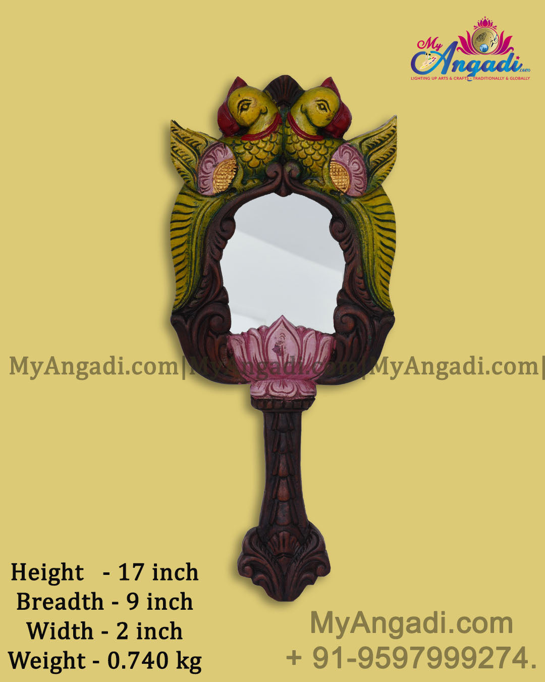 Vagai Wood Decorative Parror Wall Decor Mirror/Hand Mirror