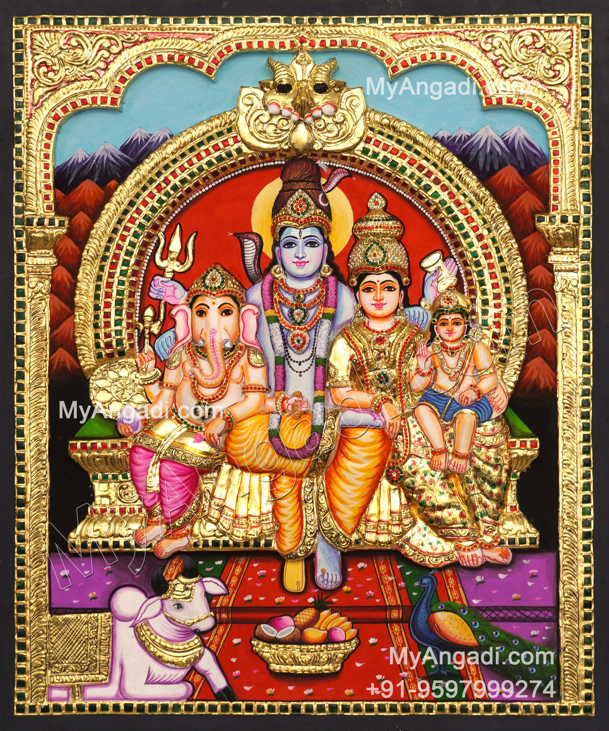 3D Shivan Family Tanjore Painting