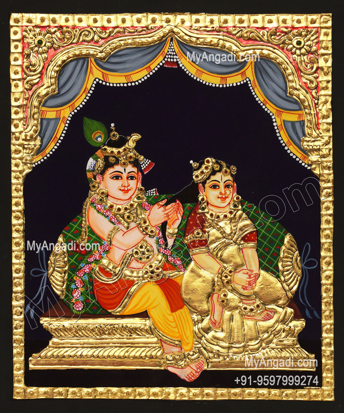 Jada Krishna Tanjore Painting, Krishna Tanjore Painting