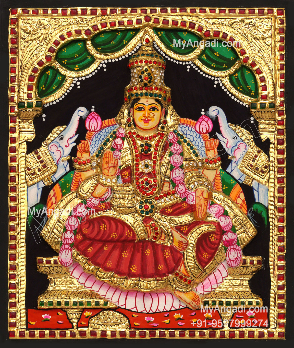 Gajalakshmi 3d Embossed Tanjore Painting