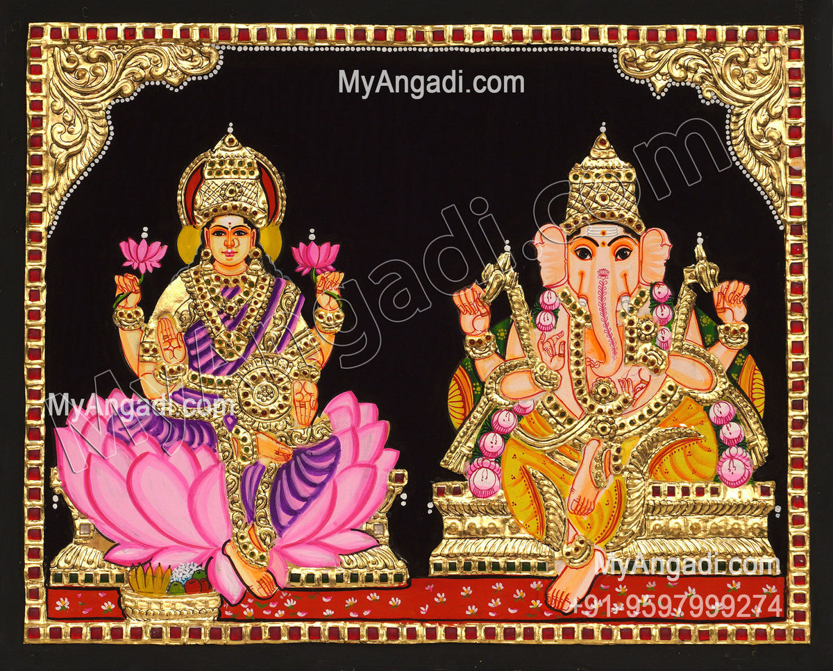 Panel Ganesha Lakshmi Tanjore Painting