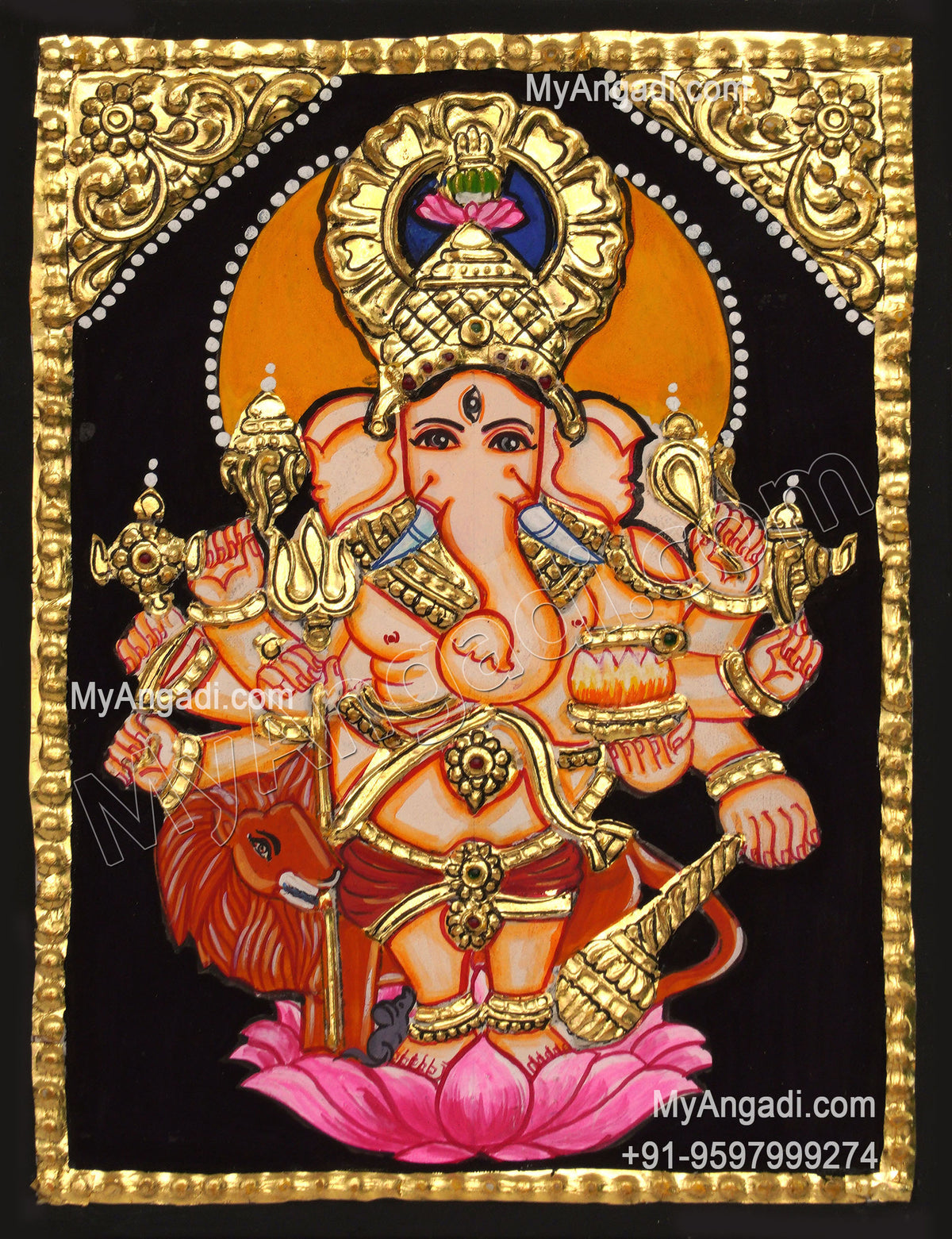 Kan Drishti Ganesha Tanjore Painting