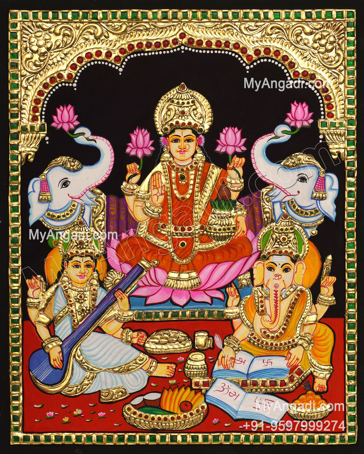 Ganesha Lakshmi Saraswathi Tanjore Painting