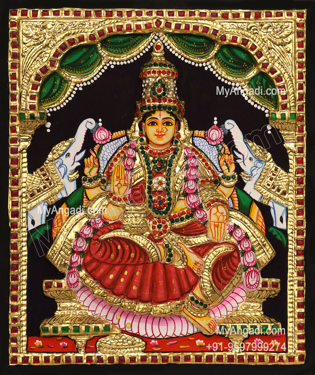 Gajalakshmi 3d Embossed Tanjore Painting