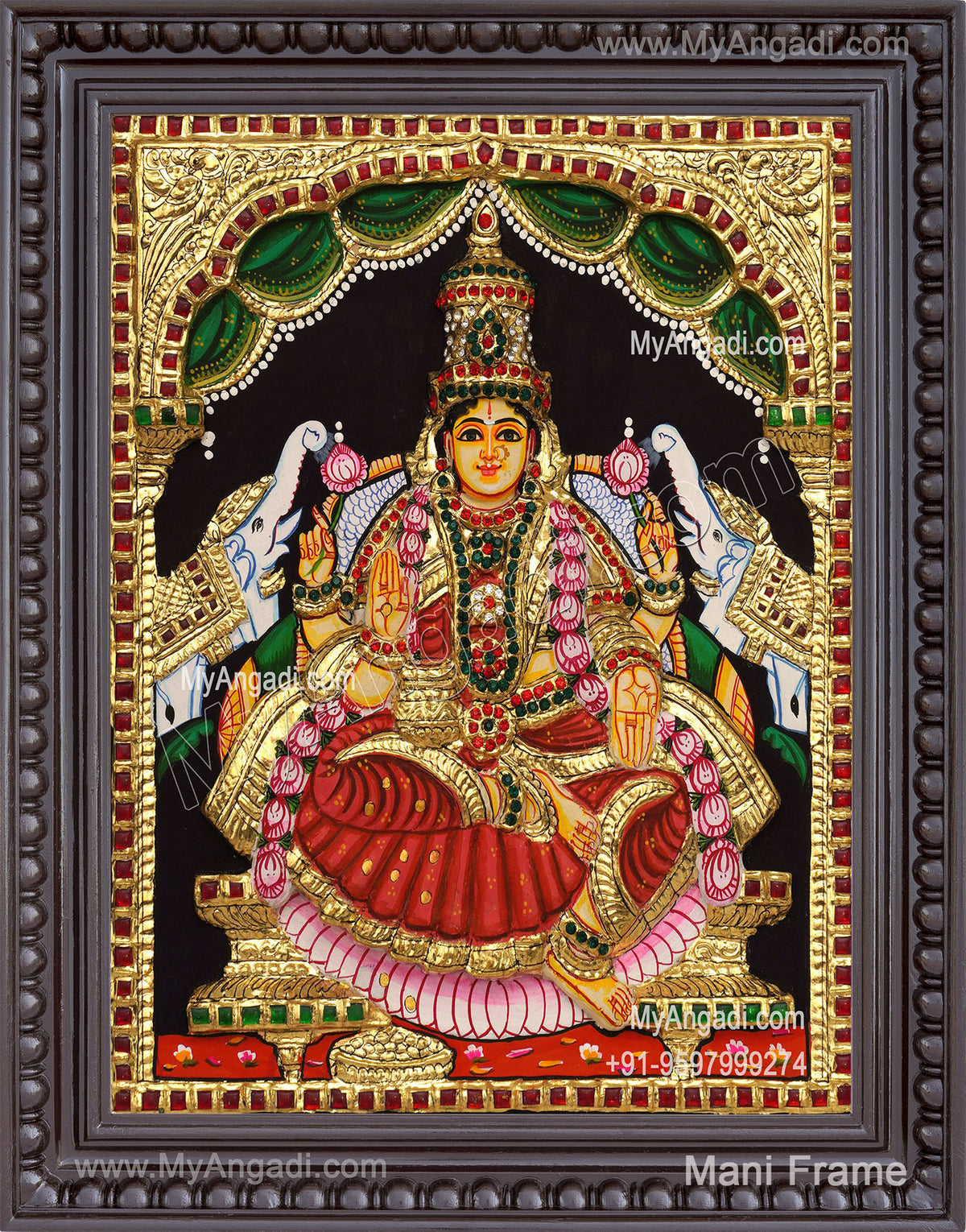 Gajalakshmi 3d Embossed Tanjore Painting