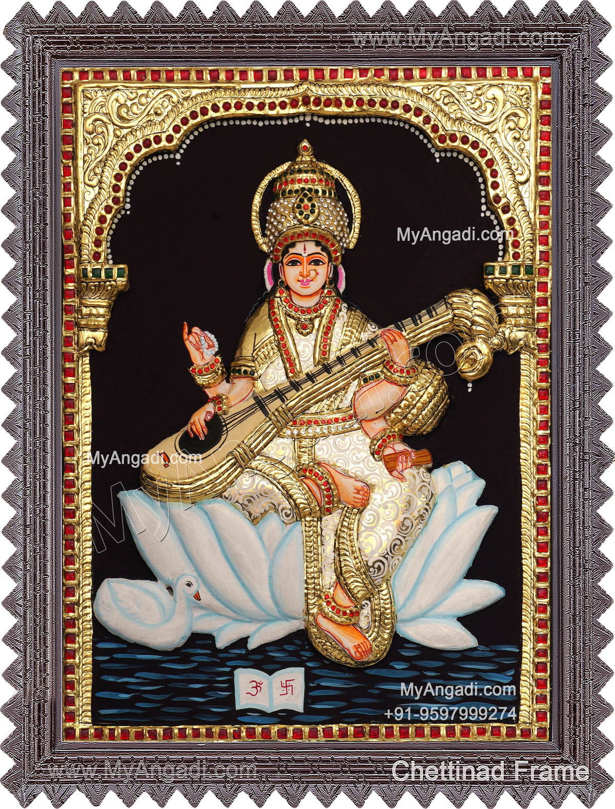 Embossed Saraswathi3D Tanjore Painting