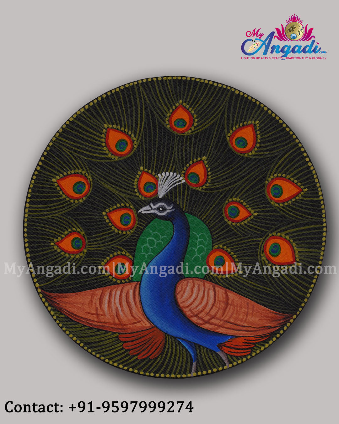 Round Peacock Canvas Painting 