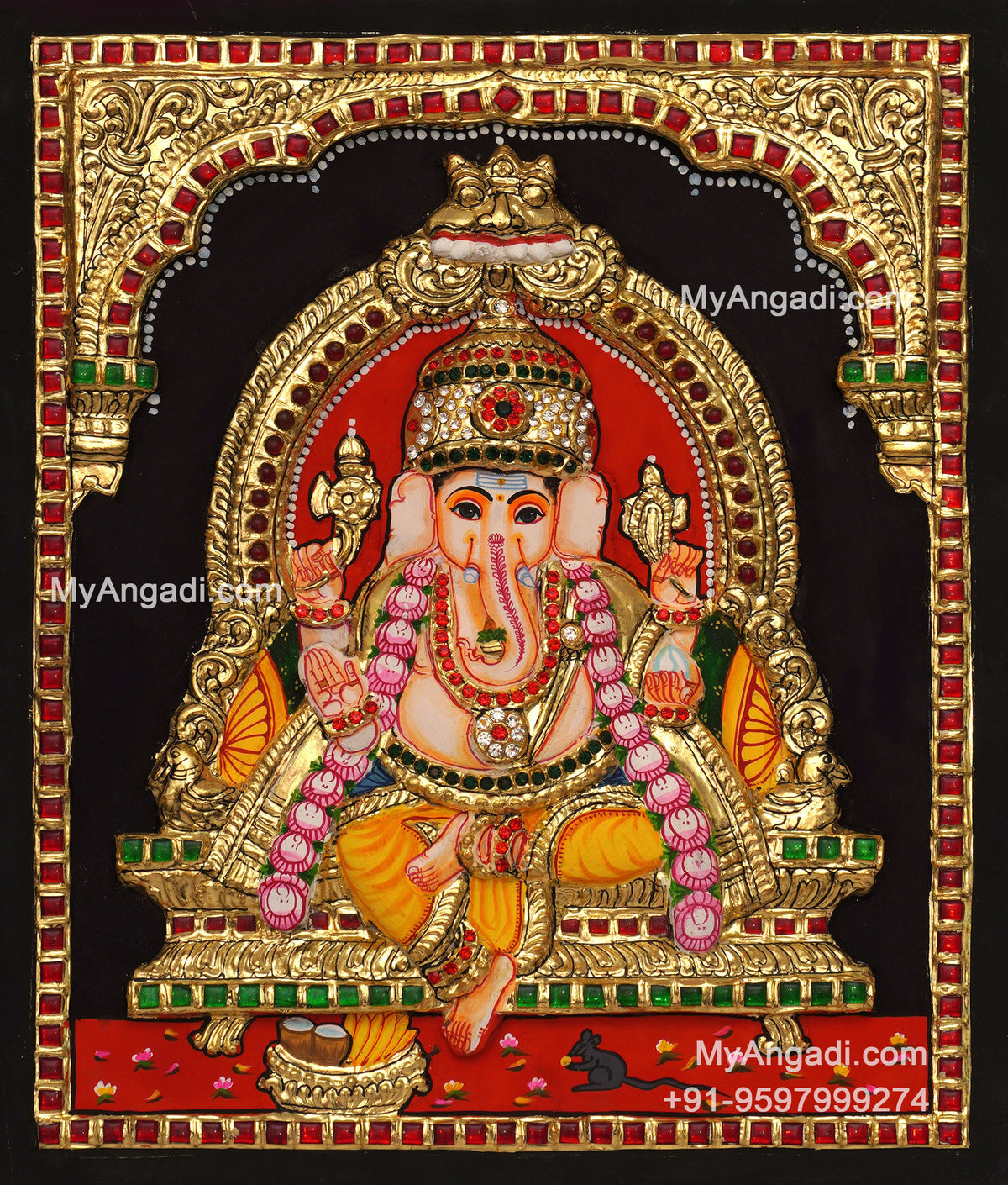 Ganesha 3d Embossed Tanjore Painting