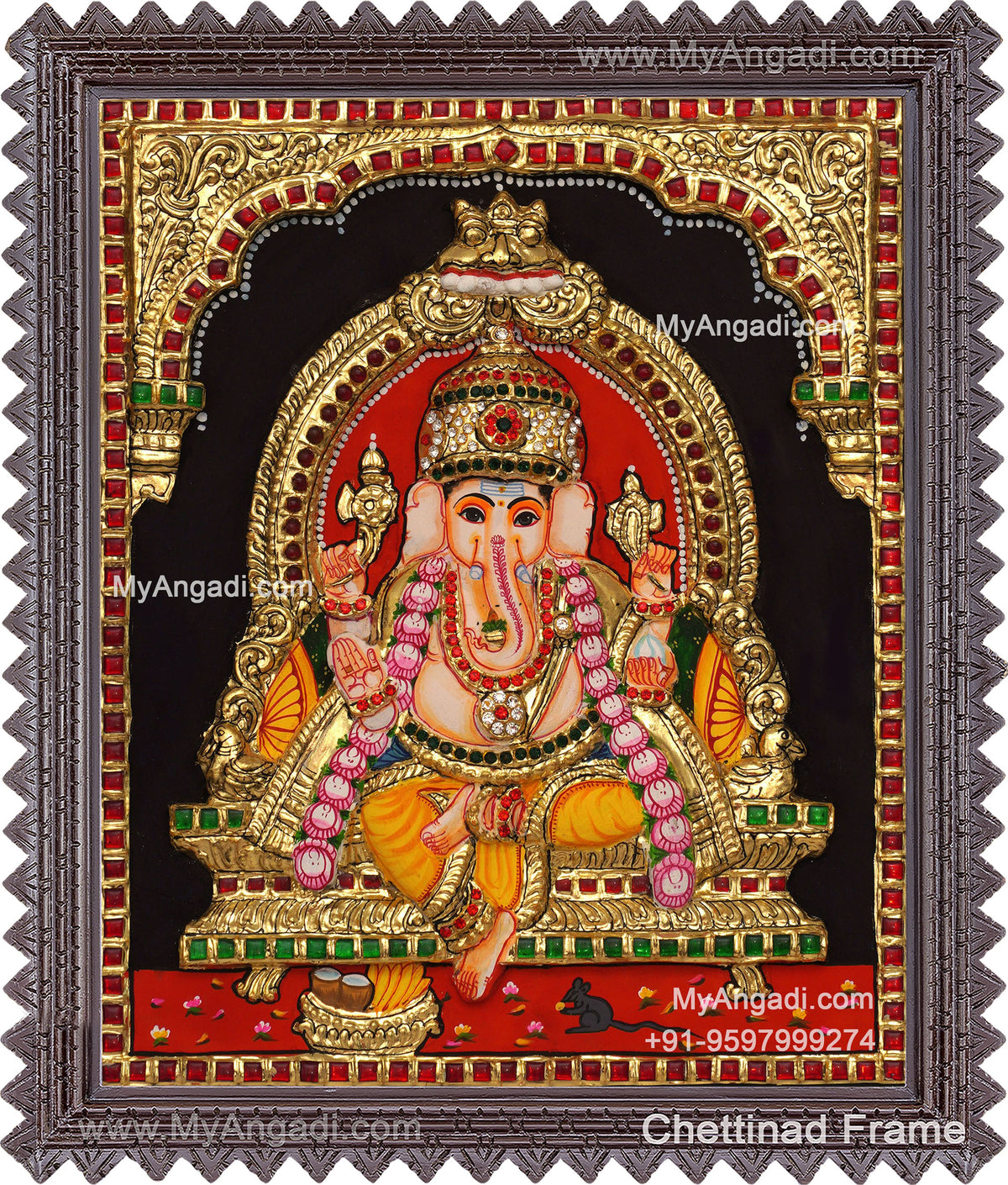 Ganesha 3d Embossed Tanjore Painting