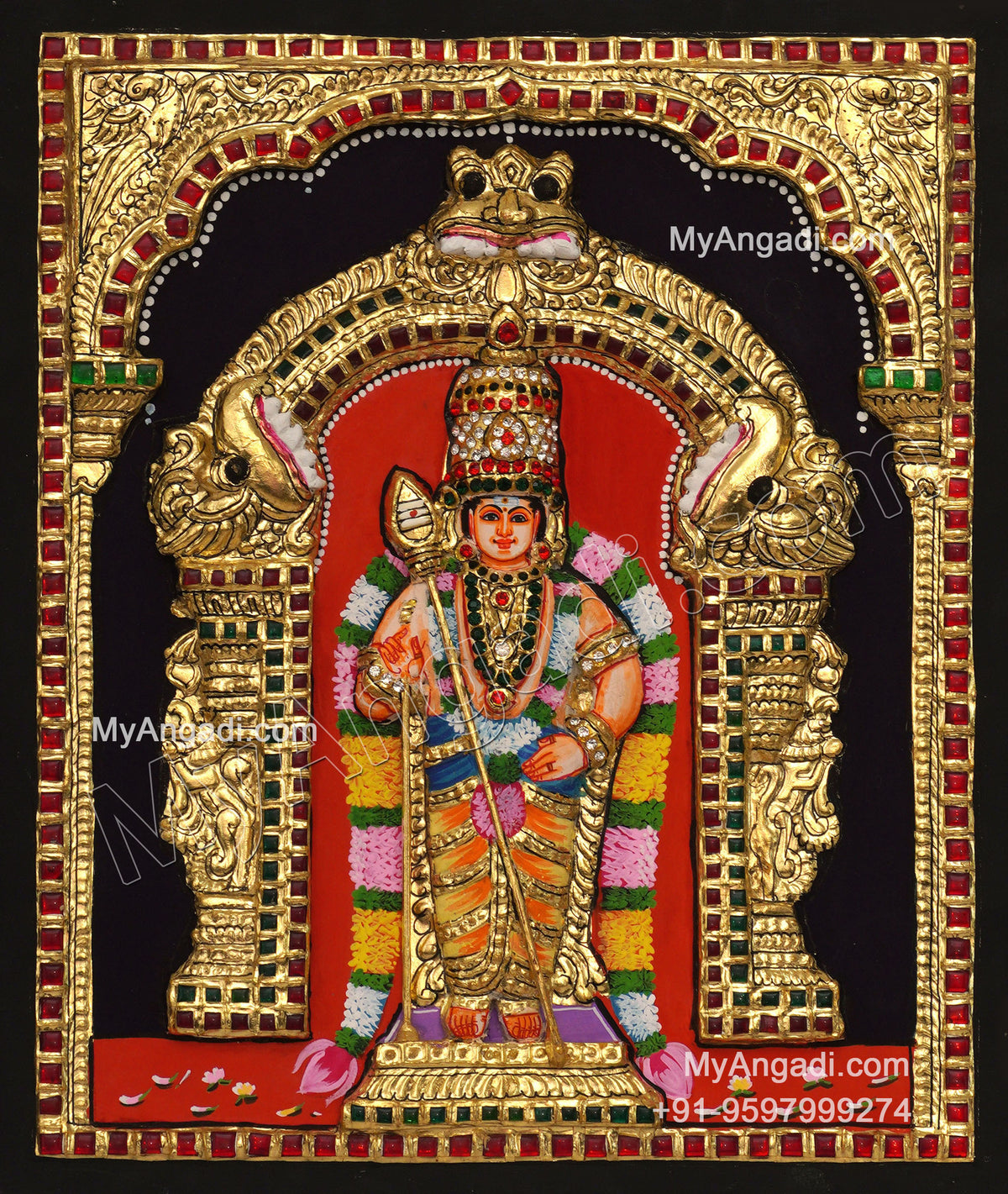 Murugan 3d Embossed Tanjore Painting