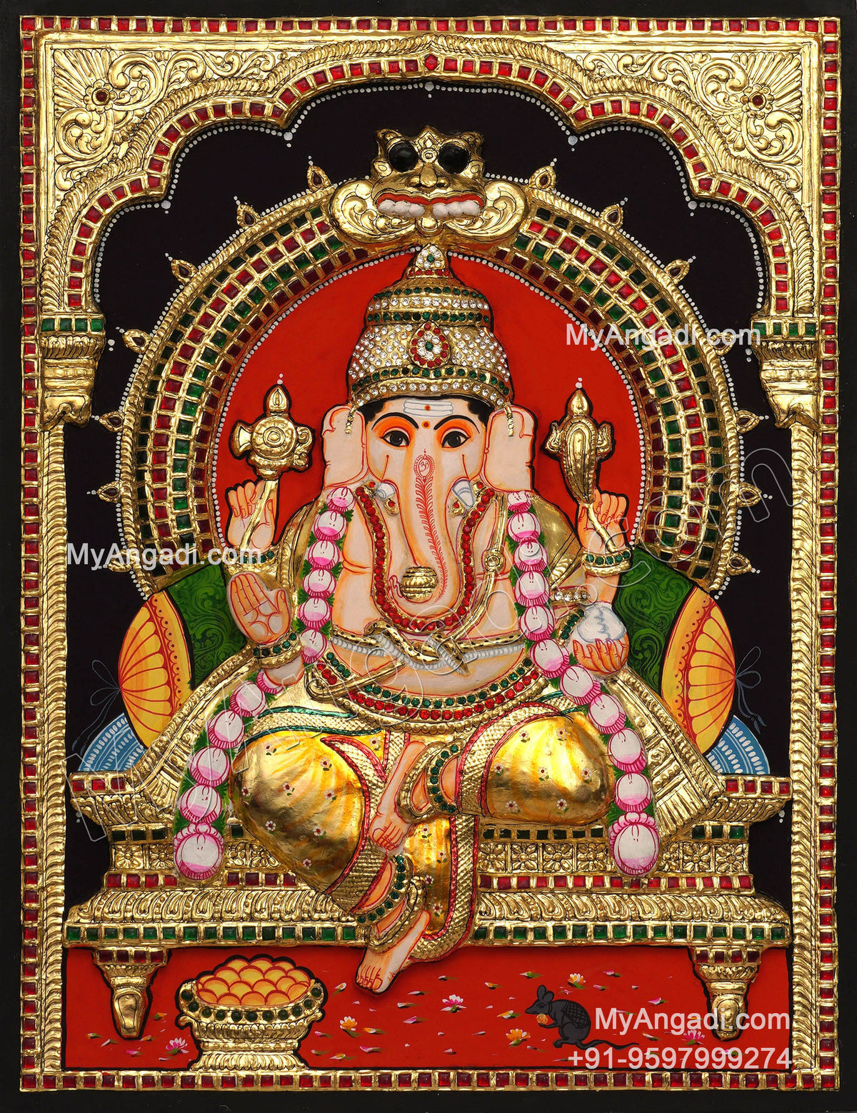 Ganesha 3d Embossed Tanjore Painting