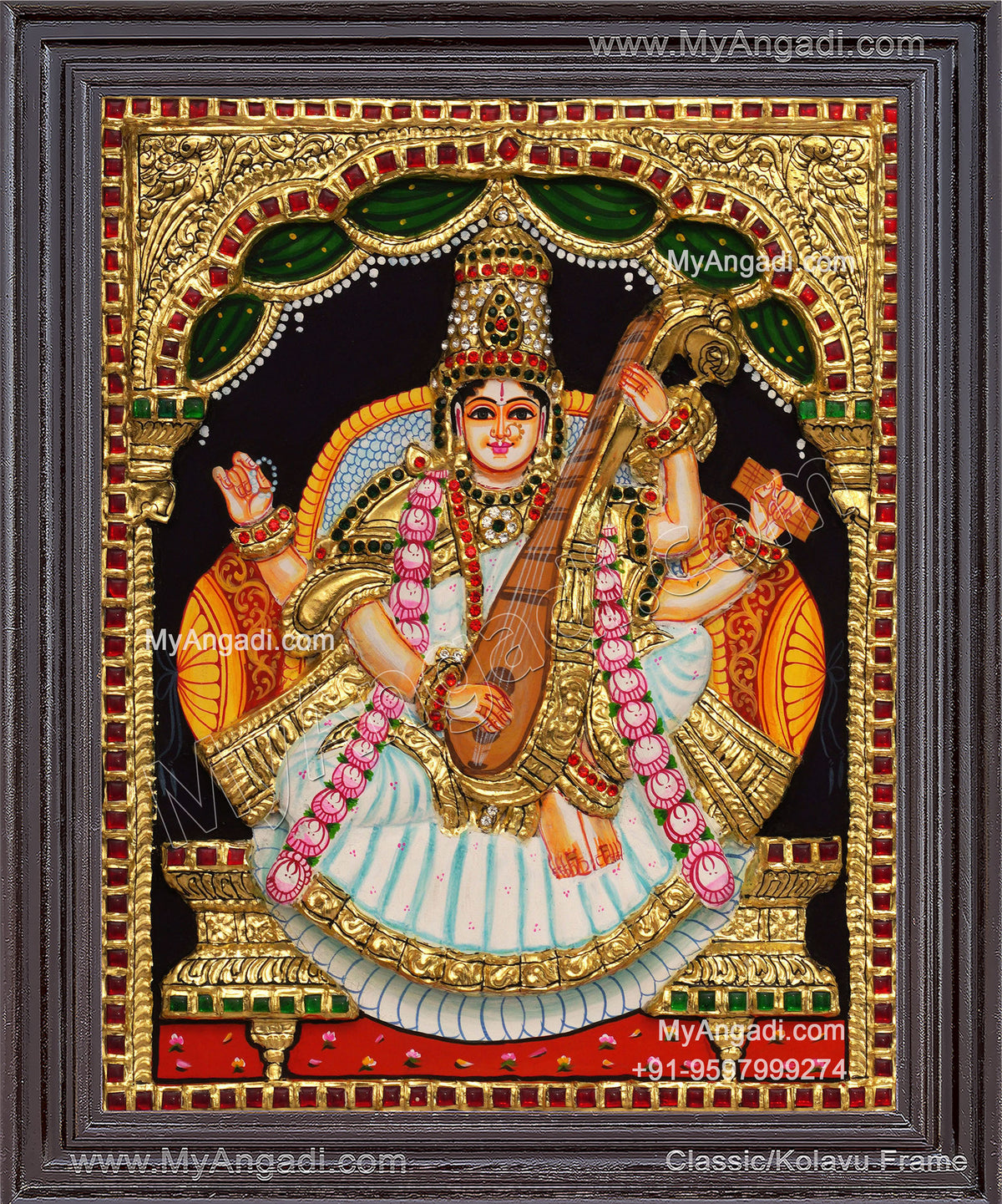 Embossed Saraswathi3D Tanjore Painting