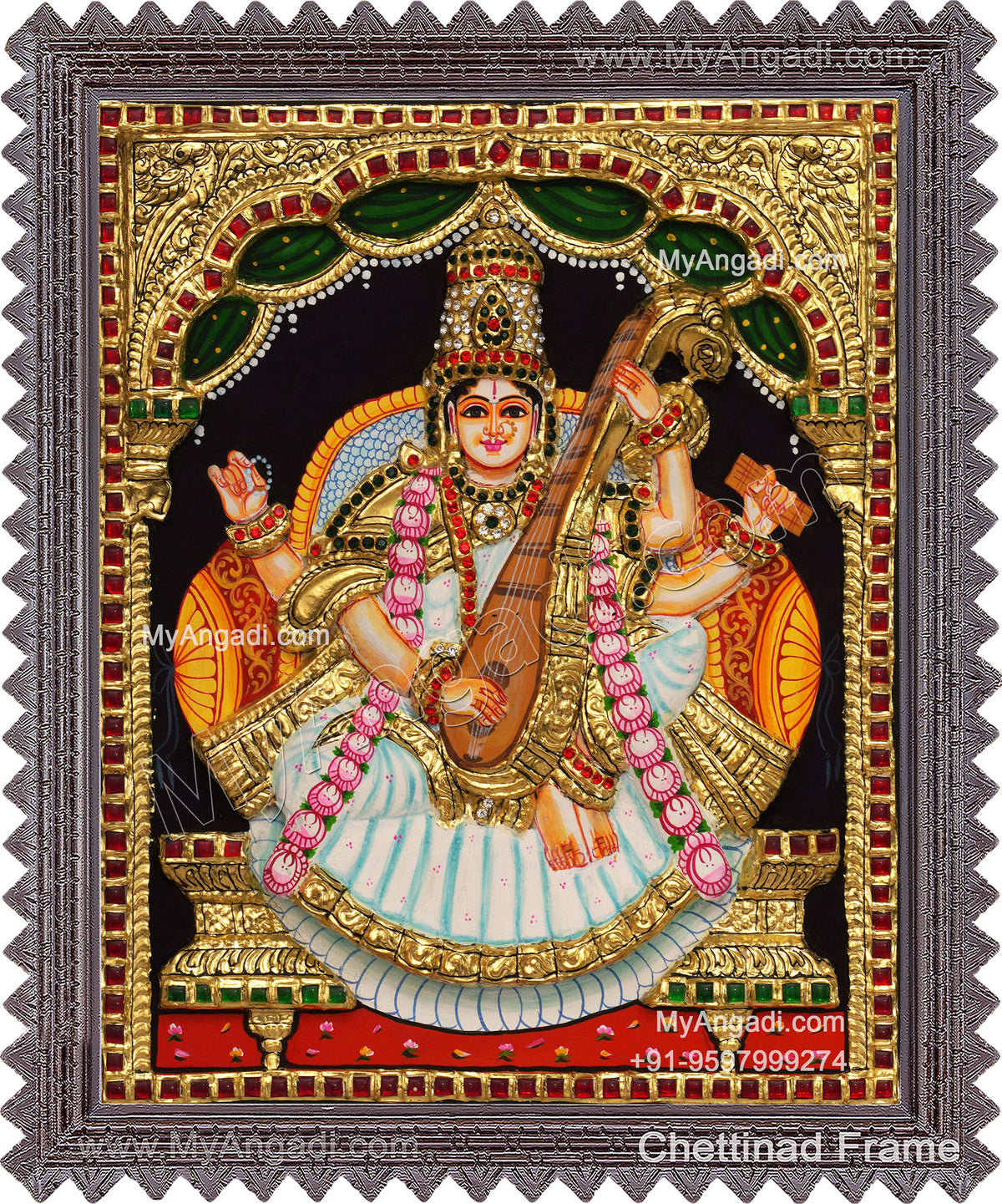 Embossed Saraswathi3D Tanjore Painting