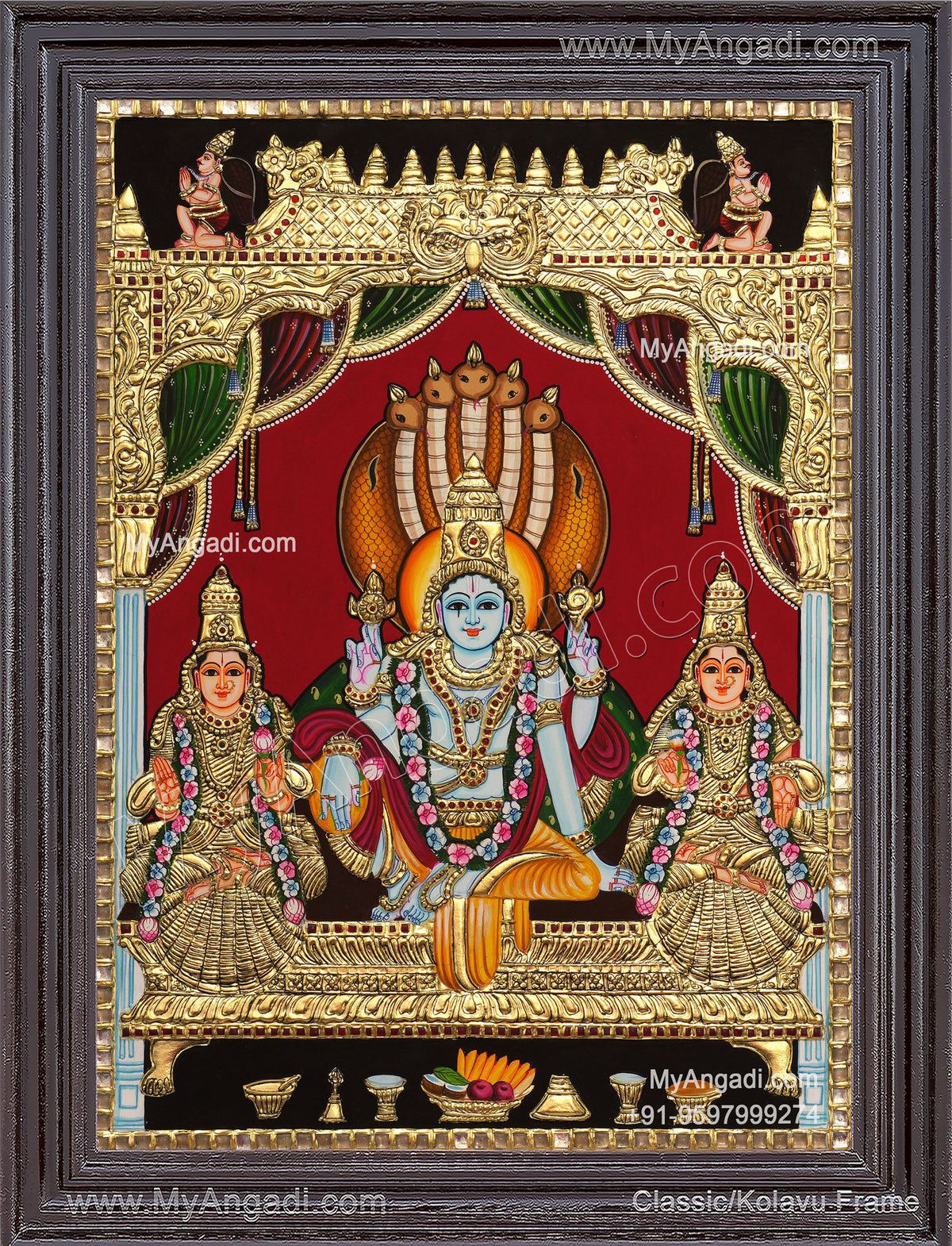 Vishnu Sri Devi Bhoo Devi Tanjore Painting